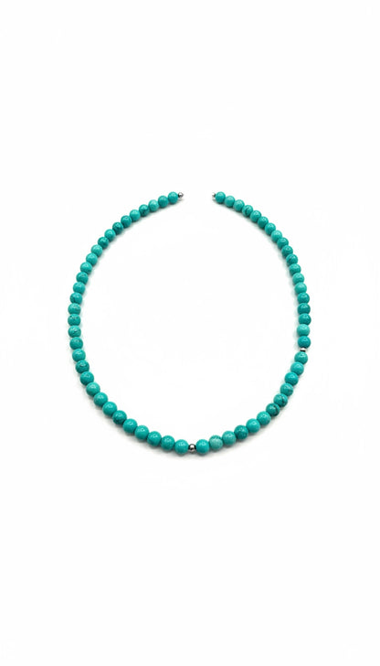 6MM Kingman Teal Turquoise Pearl Necklace -  Hand Strung Artisan Collection
