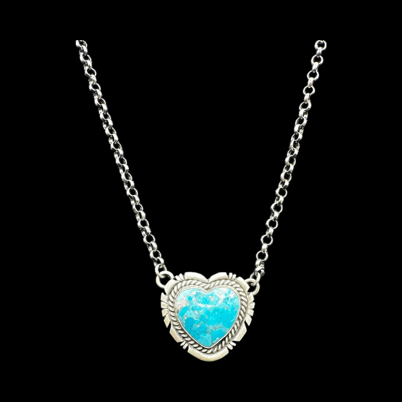 Jon McCray - Heart Necklace – Turquoise and Sterling Silver - Handmade Native American