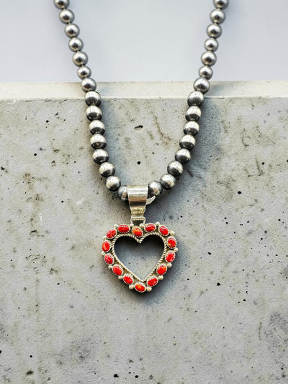 Medium Heart Pendant - Sterling Silver & Genuine Spiny Oyster - Handmade Native American - Tiffany Jones
