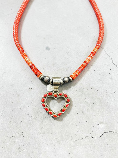 Medium Heart Pendant - Sterling Silver & Genuine Spiny Oyster - Handmade Native American - Tiffany Jones
