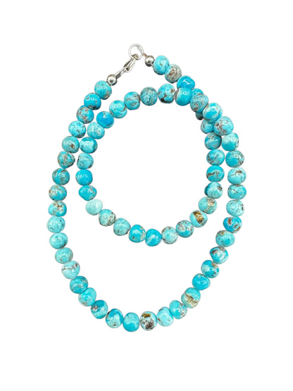 6MM Kingman Blue Turquoise Pearl Necklace -  Hand Strung Artisan Collection